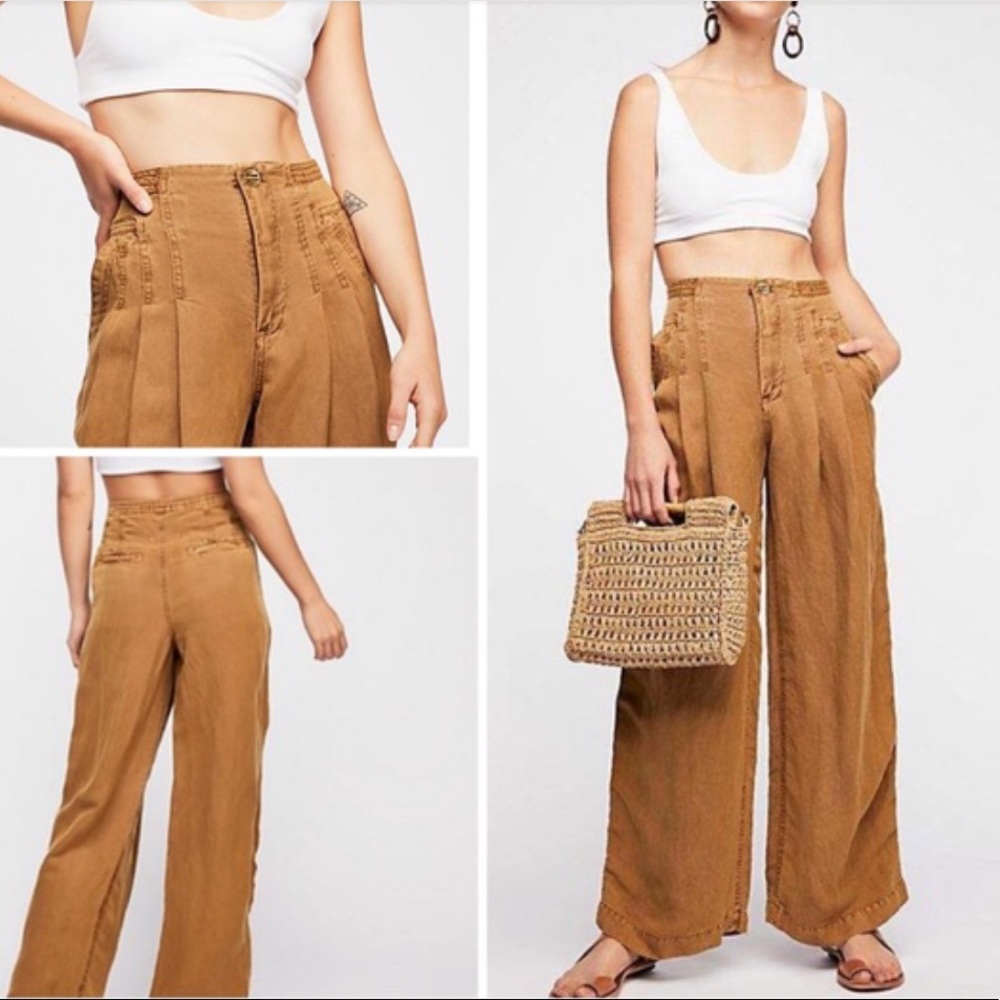 Free People High Waist Linen Orion Utility Trouser